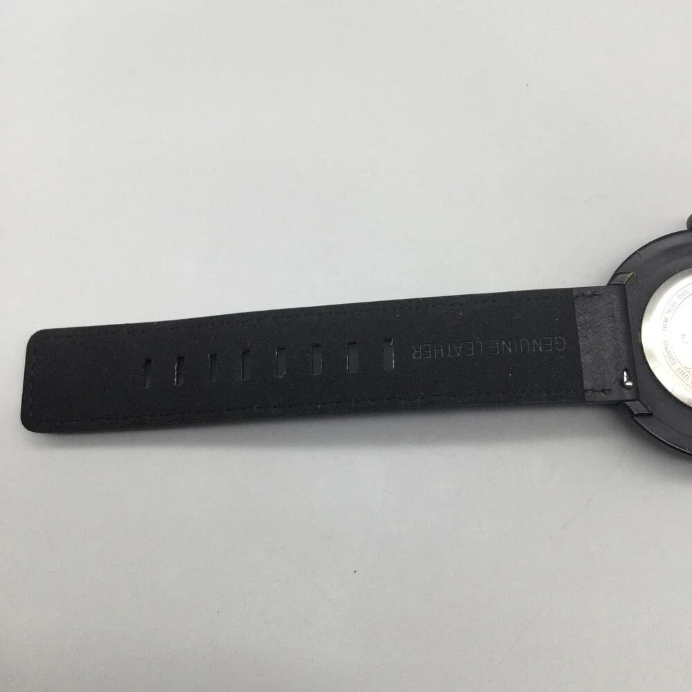 Timex Mens Watch 44mm Black Dial Black Leather Strap Neon Hands New Battery